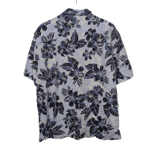 Jos A Bank Silk Floral Hawaiian Shirt Mens XL Blue Aloha Tropical Short Sleeve - Picture 5 of 8